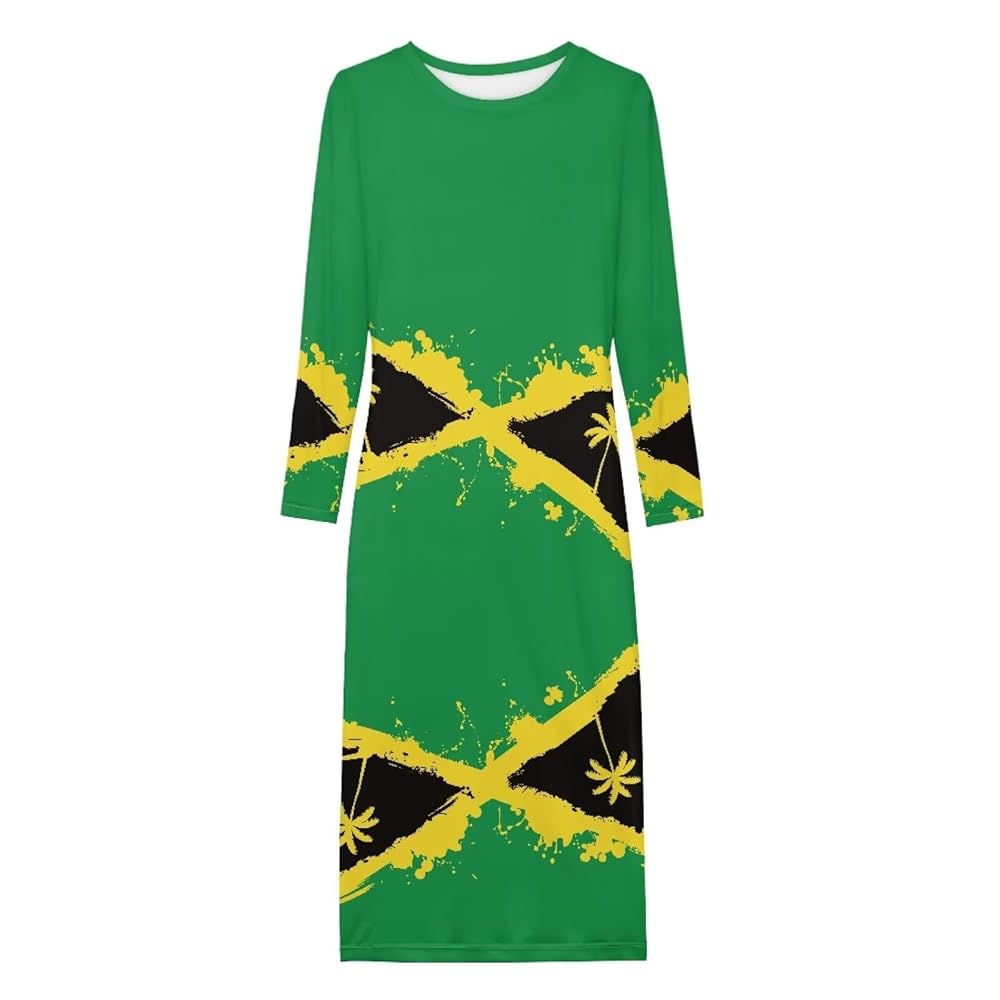 洋書 JAMAICA Hdjxbdhsv Jamaica Flag Casual Dresses Women Long Sleeve